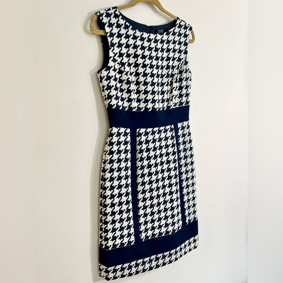 ALEX MARIE Sleeveless Navy Beige Houndstooth Midi Dress Size 4 Career Fall‎ - Picture 5 of 13